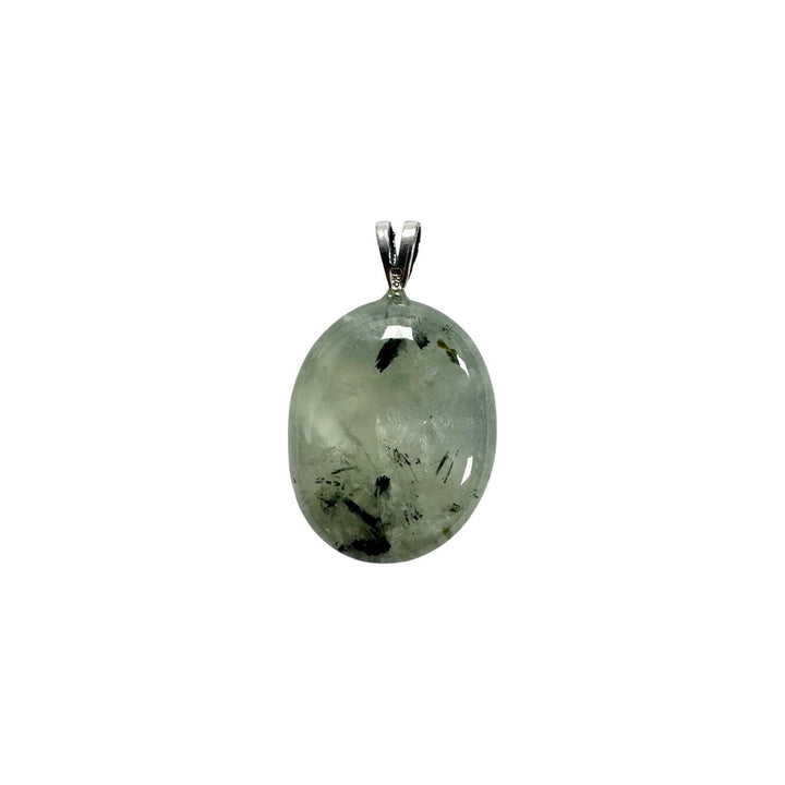GeoFossils Prehnite Sterling Silver Pendant – South African green prehnite crystal in sterling silver setting – healing and intuition jewellery – handmade in the UK.