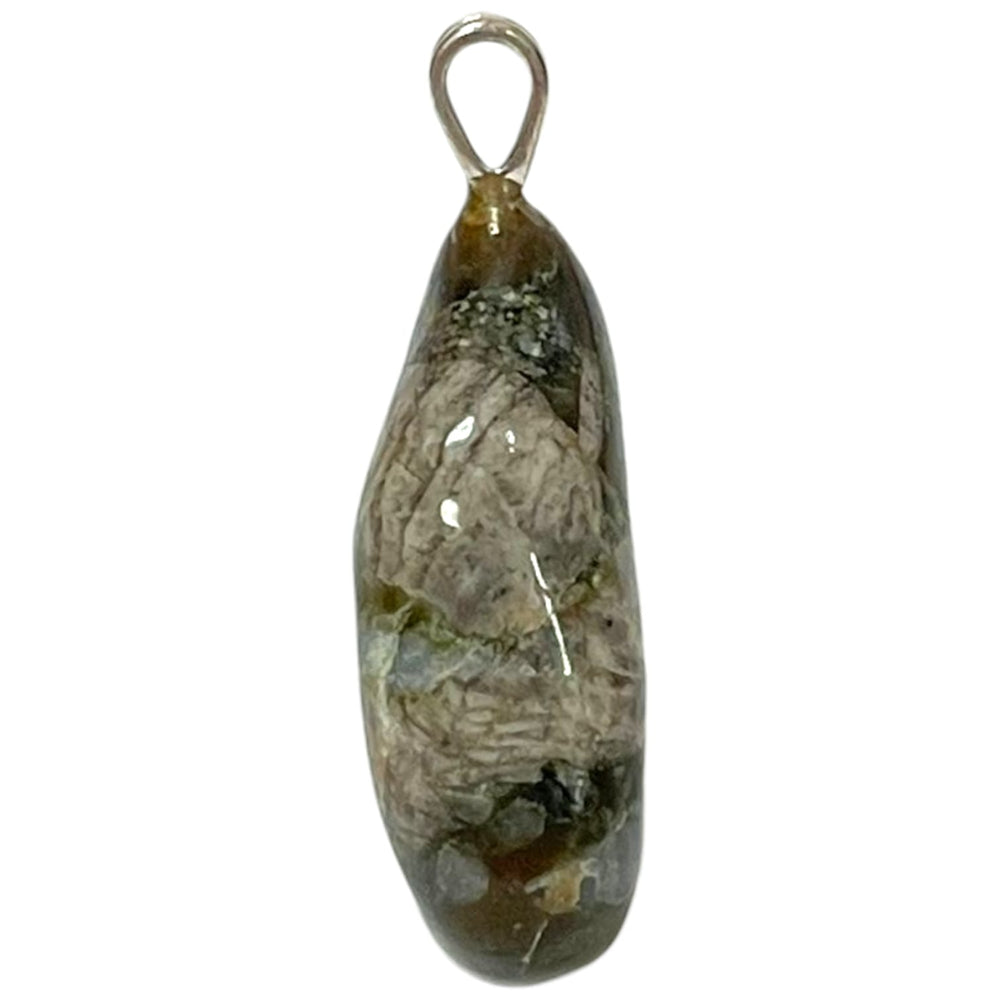 Que Sera pendant with blue, pink and grey tones set in hallmarked sterling silver – crystal necklace for empowerment, emotional balance and intuitive insight
