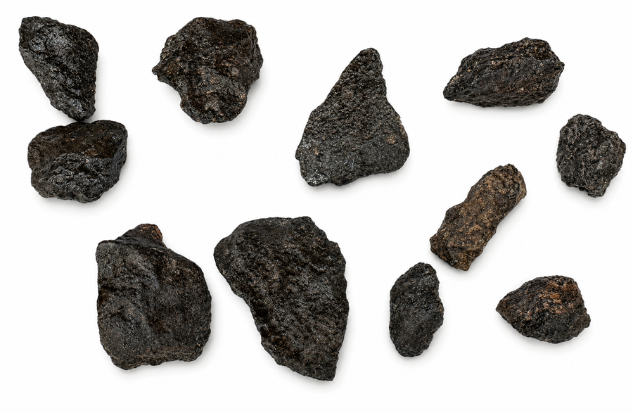 Raw Rafsa 007 angrite meteorite specimen on a white background.