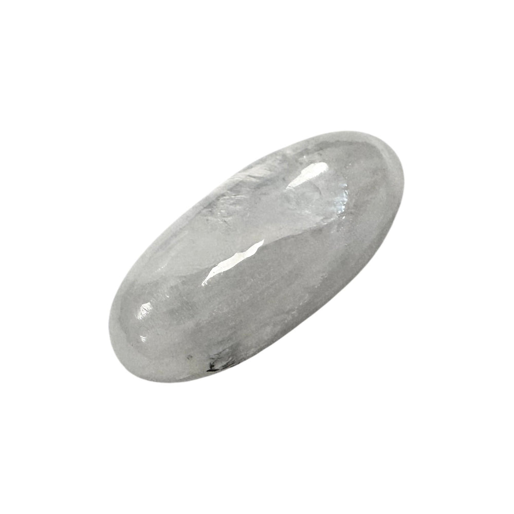 GeoFossils Rainbow Moonstone Shiva Lingham 25mm – intuitively picked, polished moonstone with blue flash for intuition, protection, and balance.