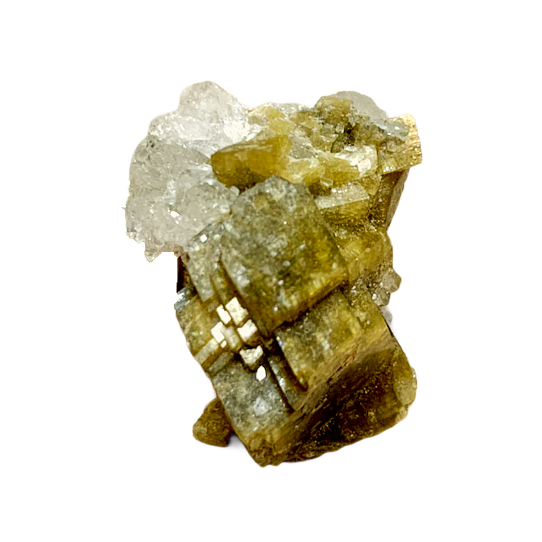 Close-up of siderite crystal from Panasqueira displaying sharp rhombohedral structure and lustre.