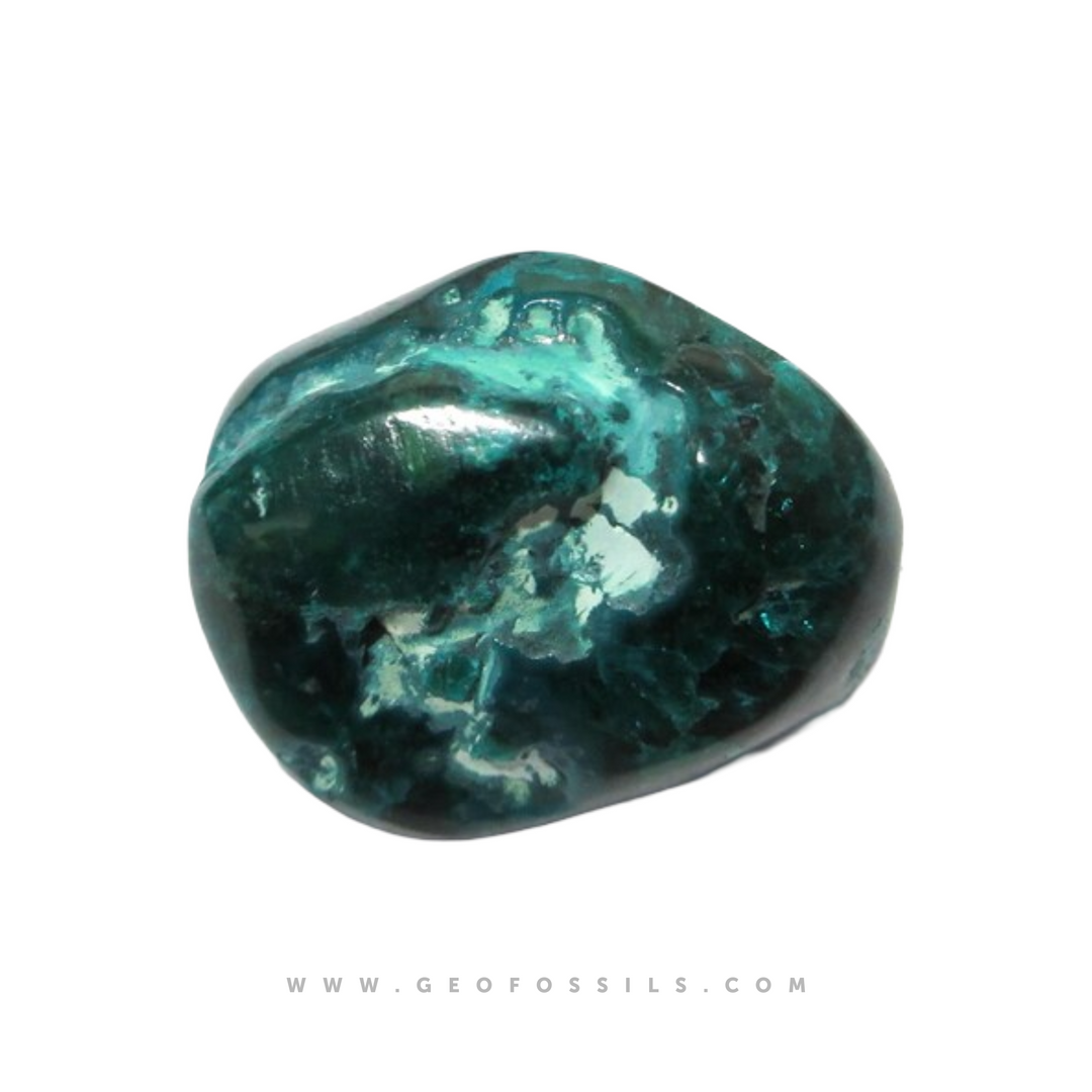 GeoFossils Dioptase Tumble Stone – single polished stone showing vivid green colour and smooth finish
