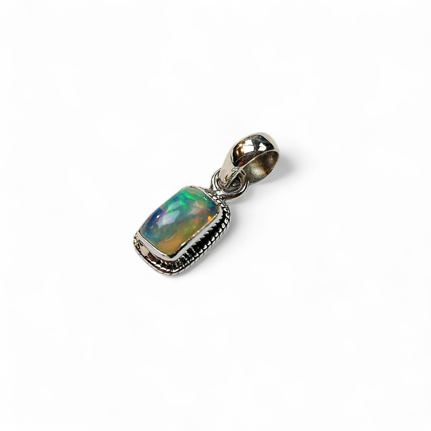 GeoFossils Fire Opal Sterling Silver Baguette Pendant