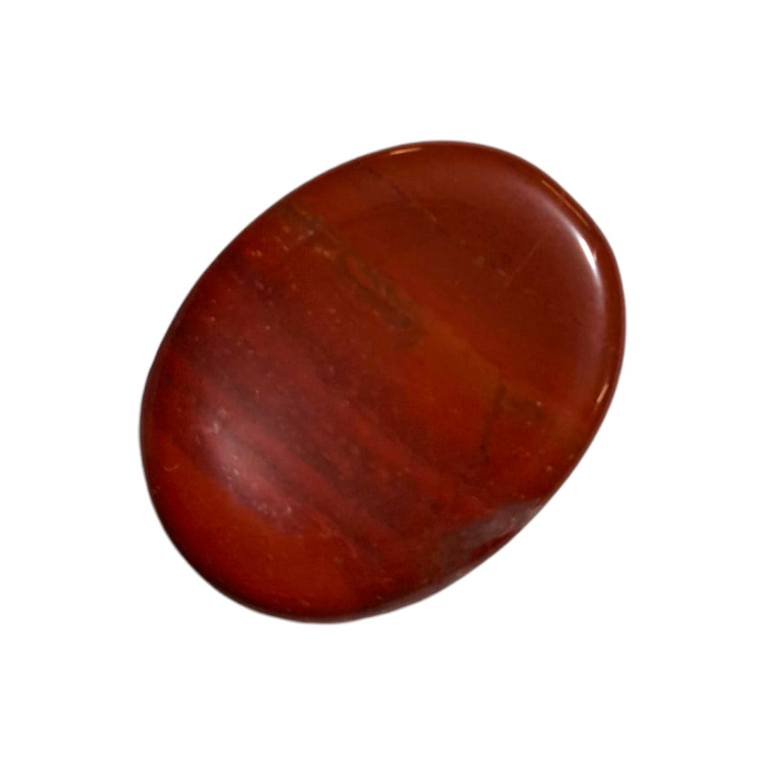Red Jasper Worry Stone by GeoFossils – smooth, oval stone with a rich red hue, perfect for grounding, energising, and connecting with the Root Chakra, associated with the Earth element.