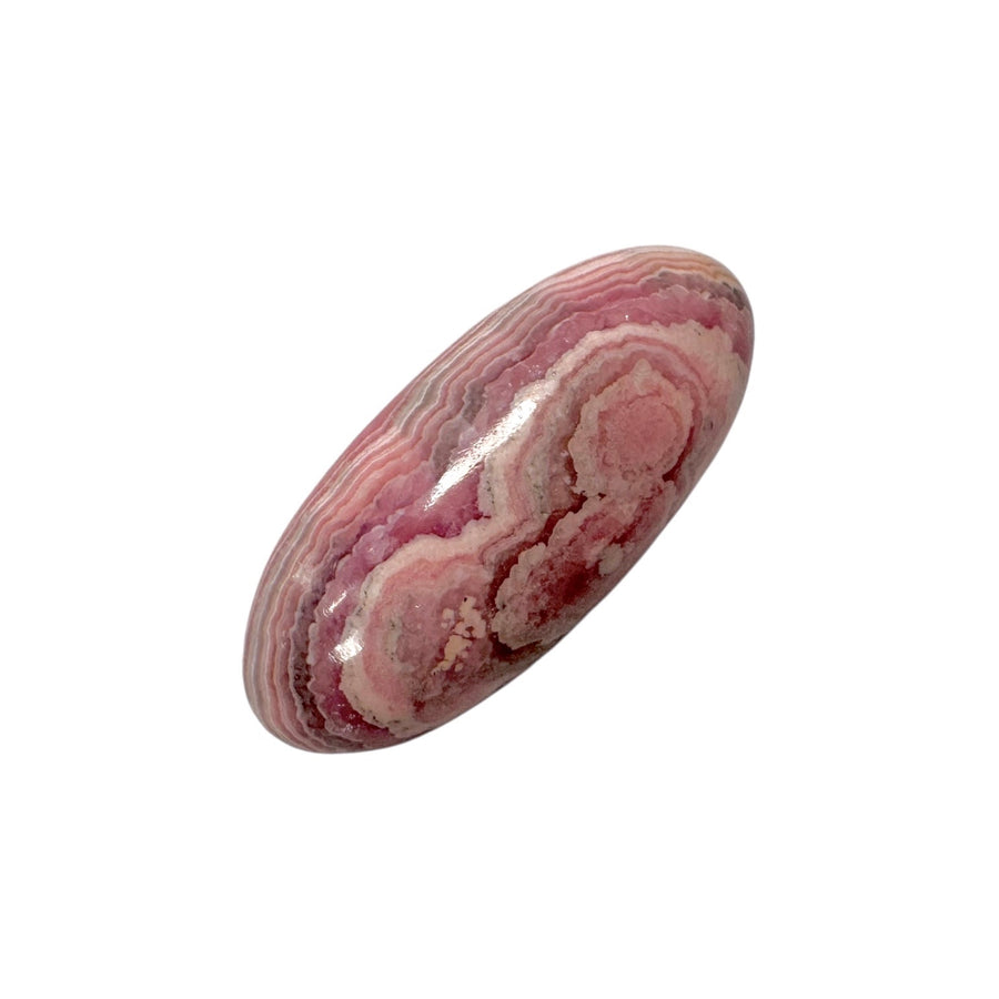GeoFossils Rhodochrosite Shiva Lingham 35mm – intuitively picked, polished pink crystal for love, compassion, and emotional healing.