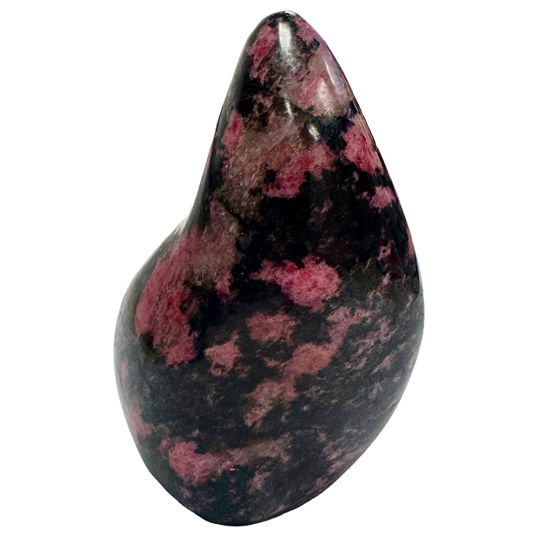 GeoFossils Rhodonite with Quartz and Black Tourmaline Freeform – exact crystal shown, polished Madagascan freeform for love, grounding, and clarity.