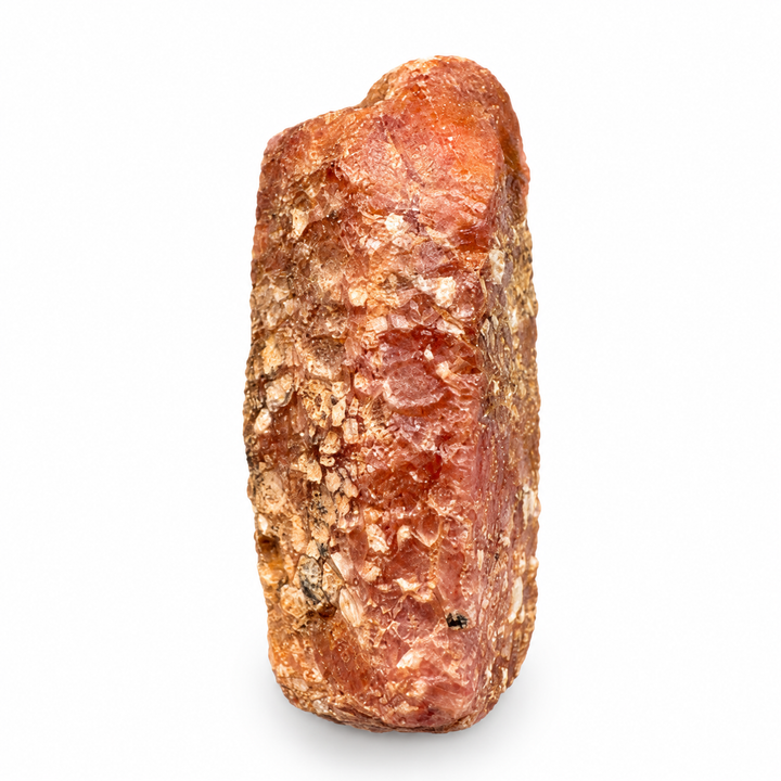 GeoFossils Ruby mineral specimen 207 showing its natural pink and reddish tones with a rough crystal surface on a white background.