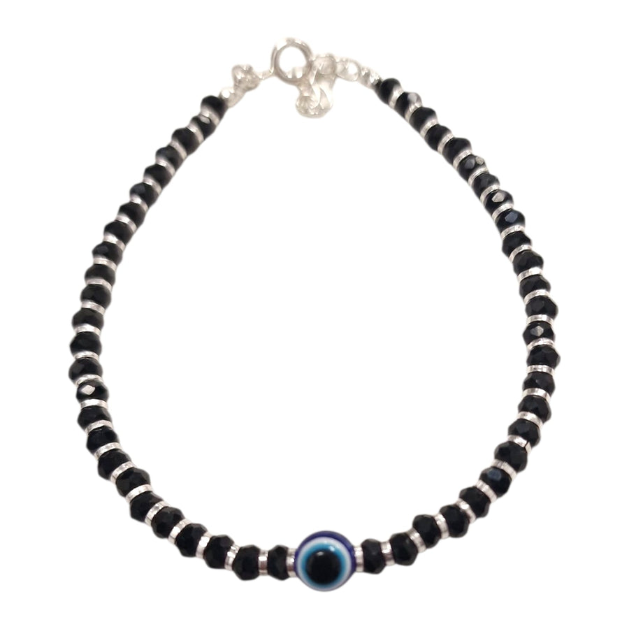 GeoFossils Sterling Silver 4mm Faceted Spinel Bracelet with Evil Eye Charm

