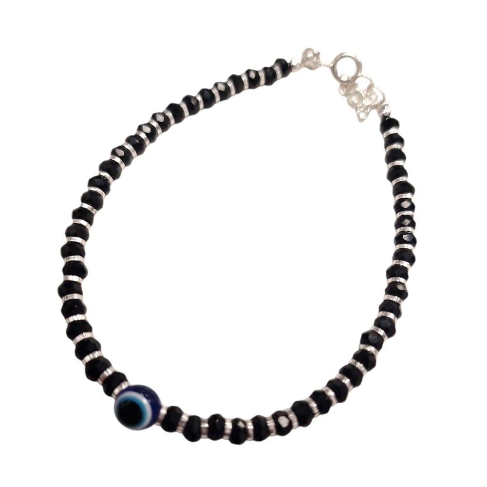 GeoFossils Sterling Silver 4mm Facetted Spinel Bracelet with Evil Eye Charm
