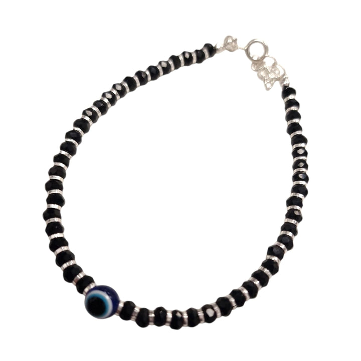 GeoFossils Sterling Silver 4mm Facetted Spinel Bracelet with Evil Eye Charm
