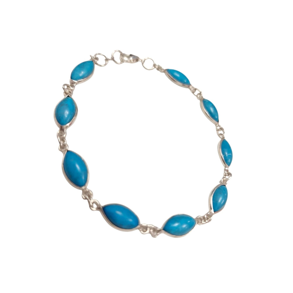 GeoFossils Sterling Silver Bracelet with Natural Kingman Turquoise Marquise Cabochons bracelet 1