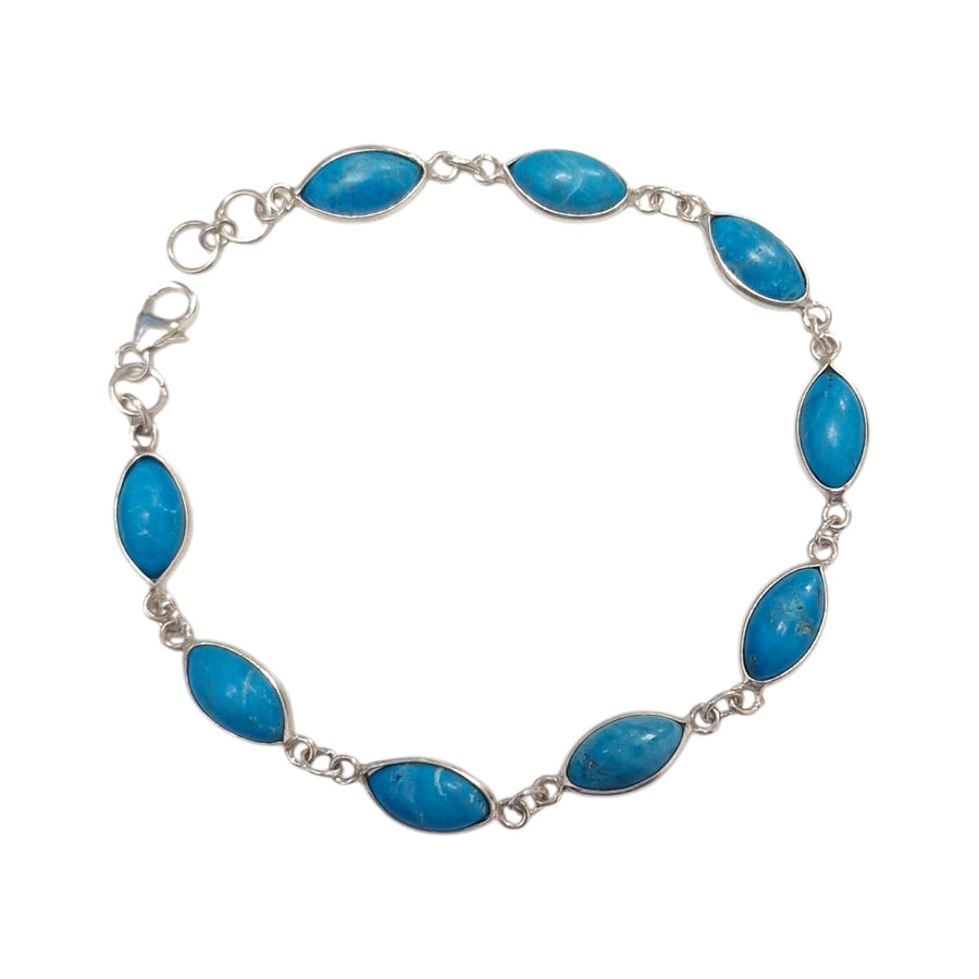 GeoFossils Sterling Silver Bracelet with Natural Kingman Turquoise Marquise Cabochons Bracelet 2