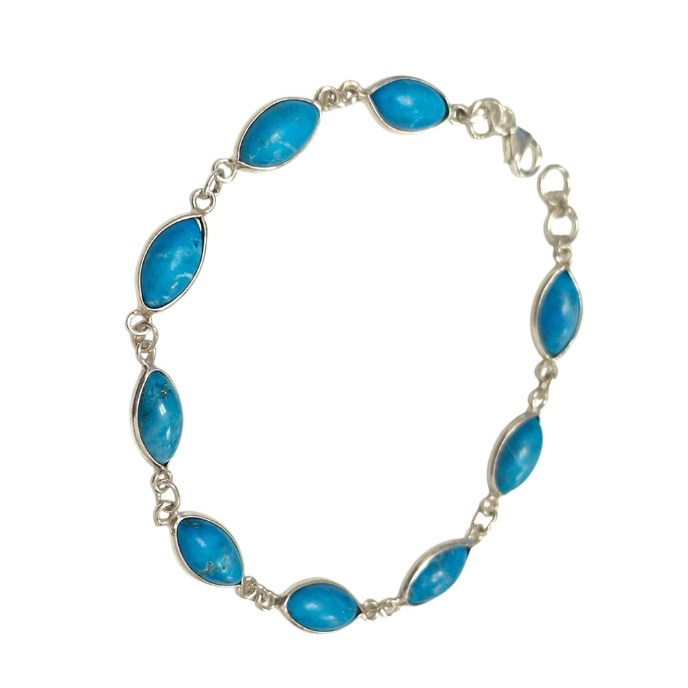 GeoFossils Sterling Silver Bracelet with Natural Kingman Turquoise Marquise Cabochons Bracelet 2