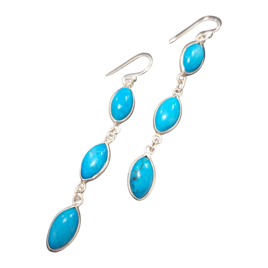 GeoFossils Sterling Silver Earrings with Six Kingman Turquoise Marquise Cabochons