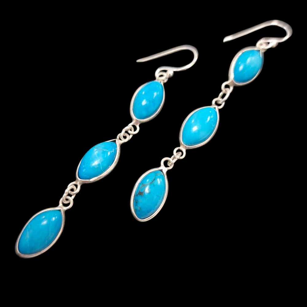 GeoFossils Sterling Silver Earrings with Six Kingman Turquoise Marquise Cabochons
