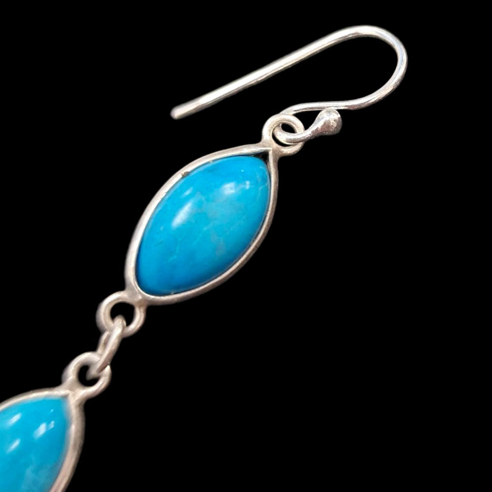 GeoFossils Sterling Silver Earrings with Six Kingman Turquoise Marquise Cabochons closeup of hook.