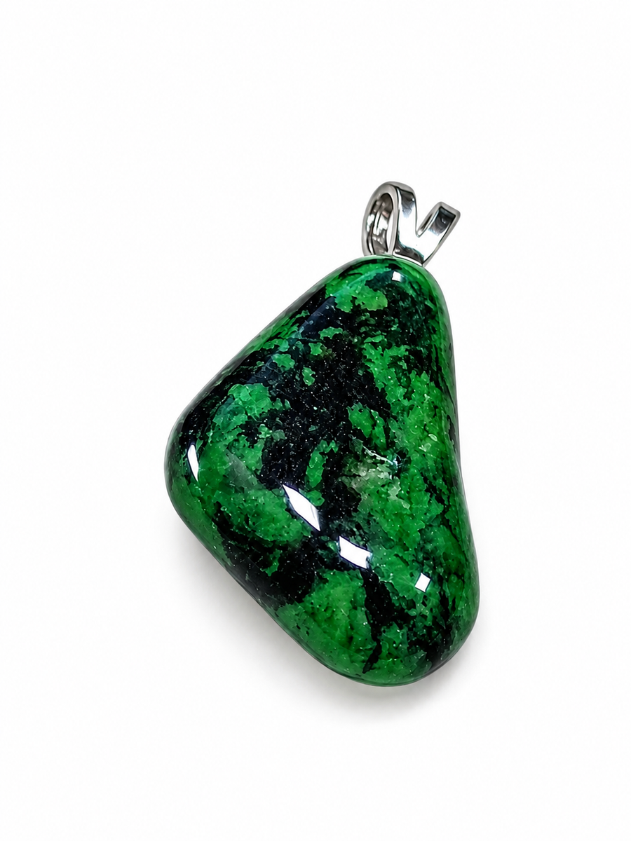 Maw Sit Sit sterling silver pendant with vibrant natural green mineral patterns