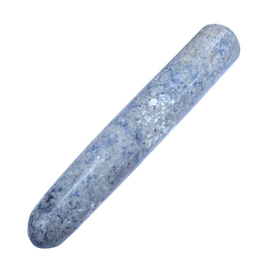 GeoFossils Smooth Sapphire in Feldspar Massage Wand – ivory and indigo crystal wand for insight, clarity and emotional balance