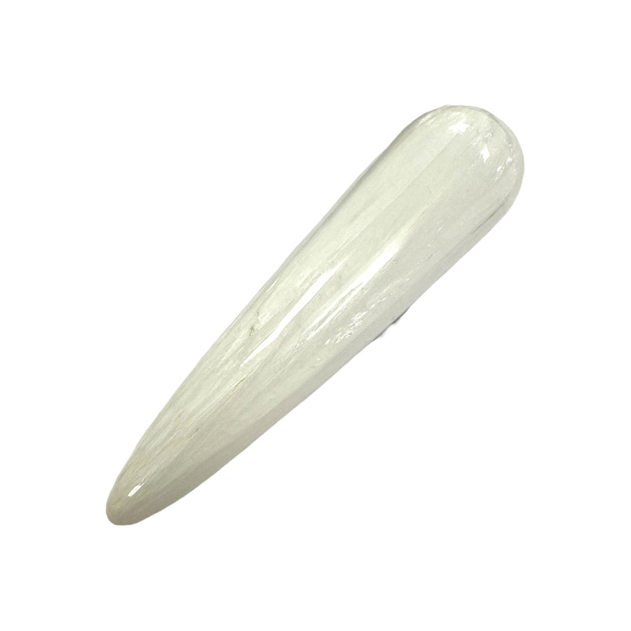 GeoFossils Smooth Scolecite Massage Wand – silky white polished crystal wand for sleep support, spiritual connection and calming meditation