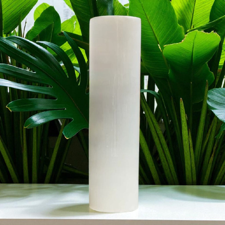 GeoFossils Selenite Bracelet Charging Stand 30cm – polished cylinder for bracelet display and cleansing