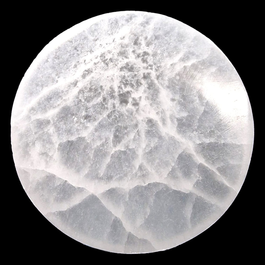 GeoFossils 10cm Selenite Charging Disc – smooth round crystal cleansing plate for energy work
