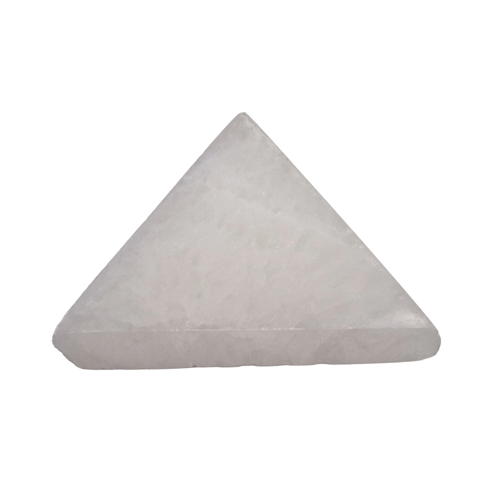 Selenite Triangle Charging Disc 80mm shown on white background.