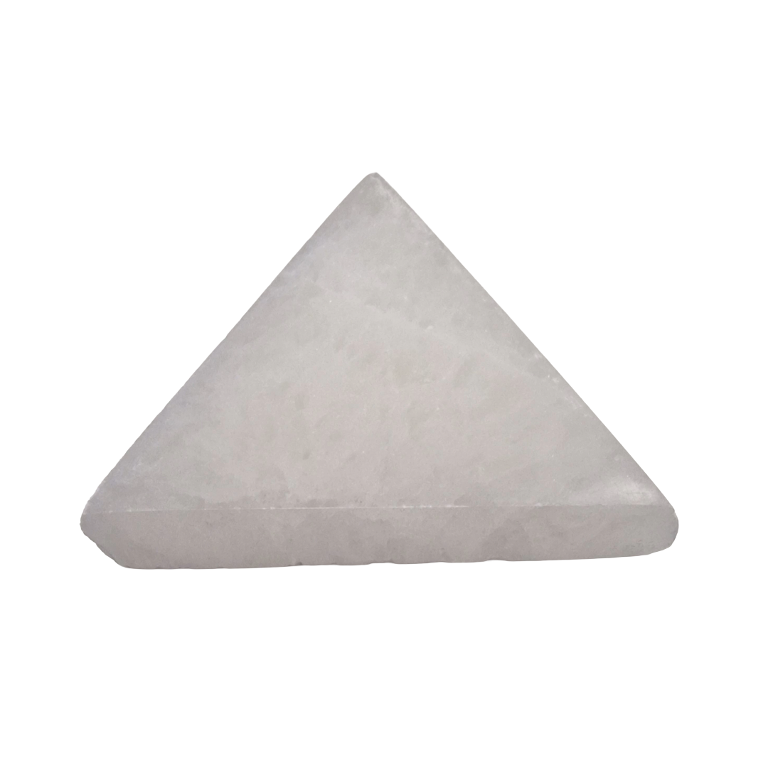 Selenite Triangle Charging Disc 80mm shown on white background.