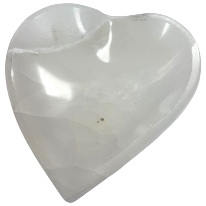 15cm Selenite Heart Bowl for crystal cleansing and energy work, carved from pure selenite