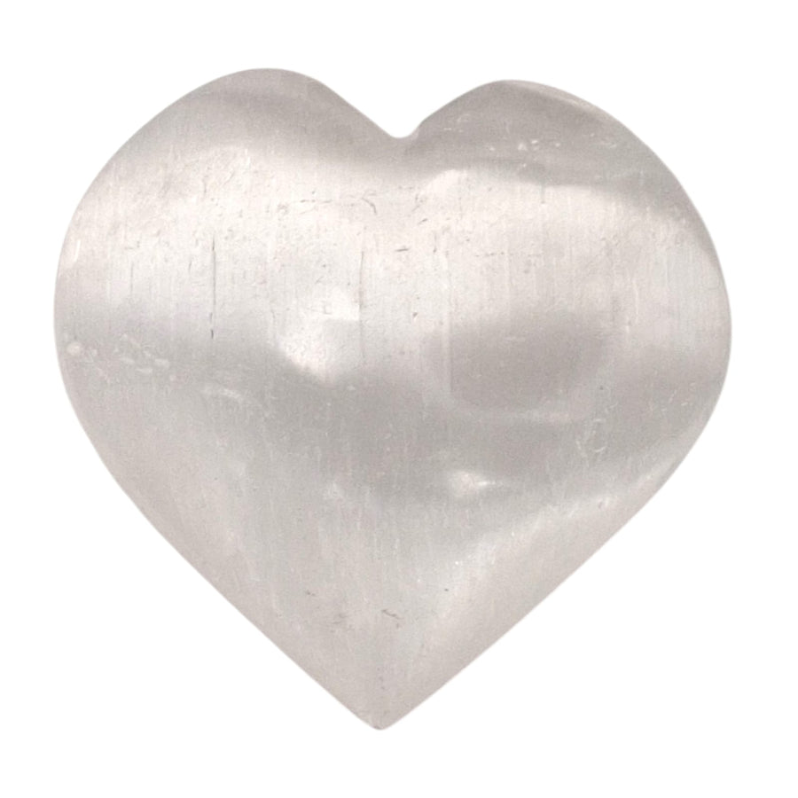 Medium Selenite Heart crystal shown on white background.