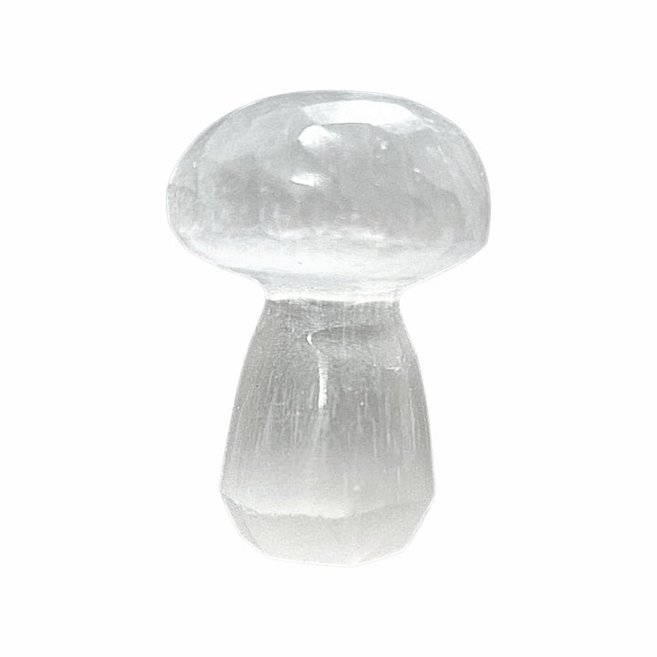  mini selenite mushroom hand-carved from white crystal – ideal for pocket use, meditation, and spiritual balance.
