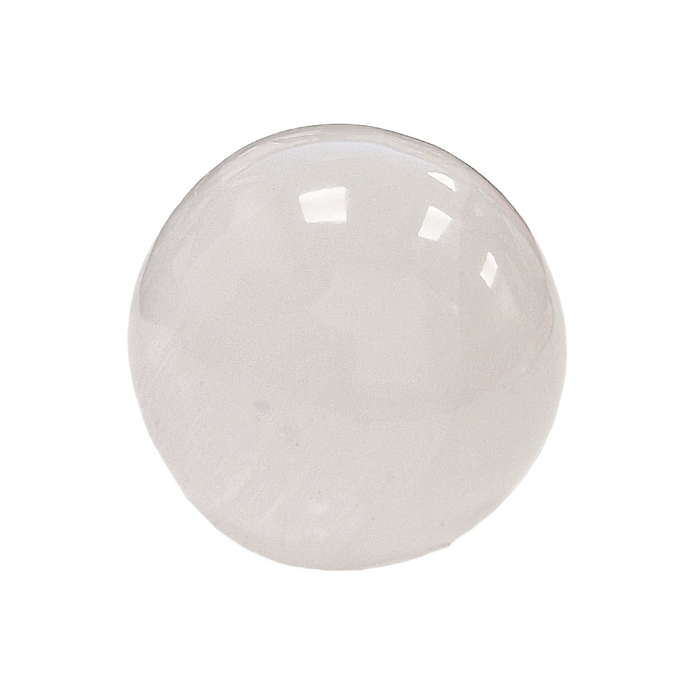 Selenite Sphere 40mm shown on white background.