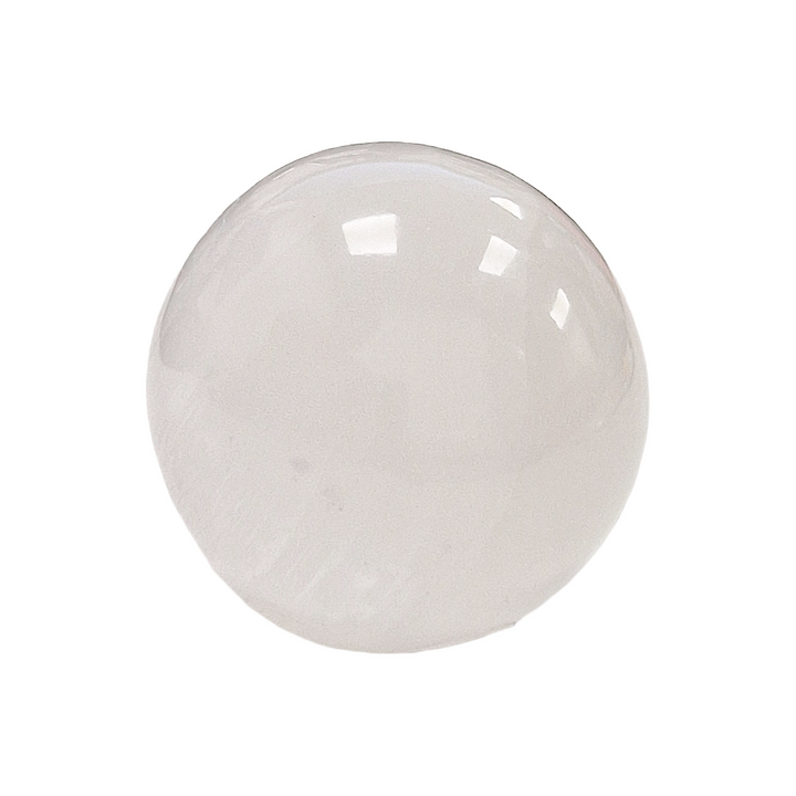 Selenite Sphere 40mm shown on white background.