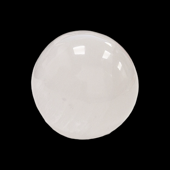 Selenite Sphere 40mm shown on black background.