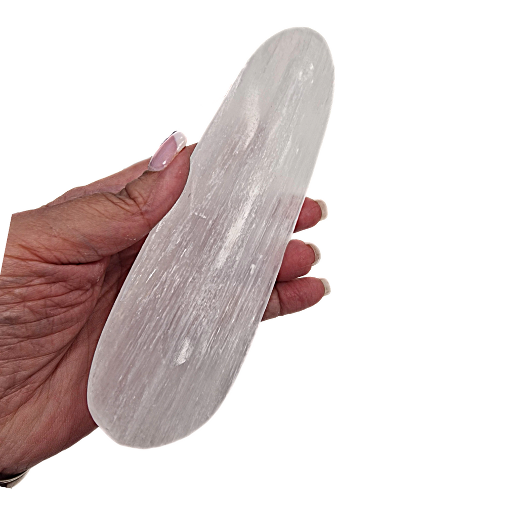 Selenite Charging Tray with Groove shown on white background. 