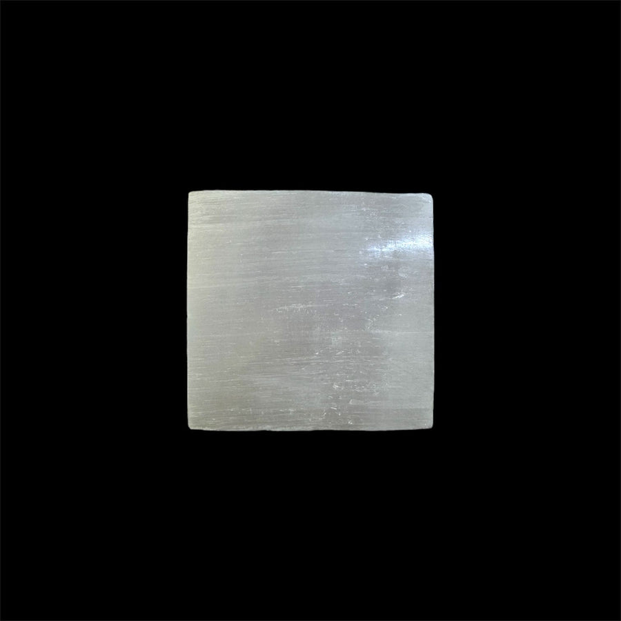 GeoFossils Square Selenite Charging Disc, polished translucent white crystal plate ideal for cleansing and energising crystals and jewellery.