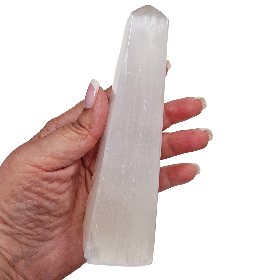 Selenite Tower 15cm – 4-Sided Polished Obelisk