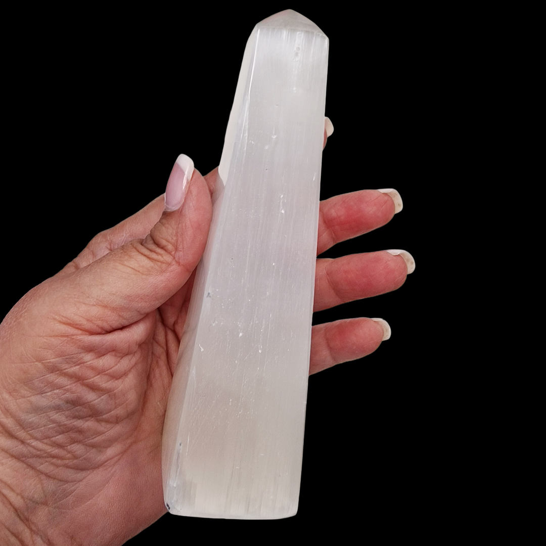Selenite Tower 15cm – 4-Sided Polished Obelisk