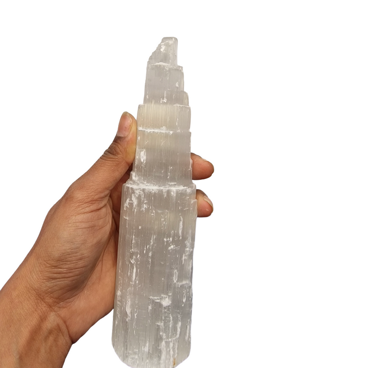 Back of Selenite Tower 20 cm crystal.