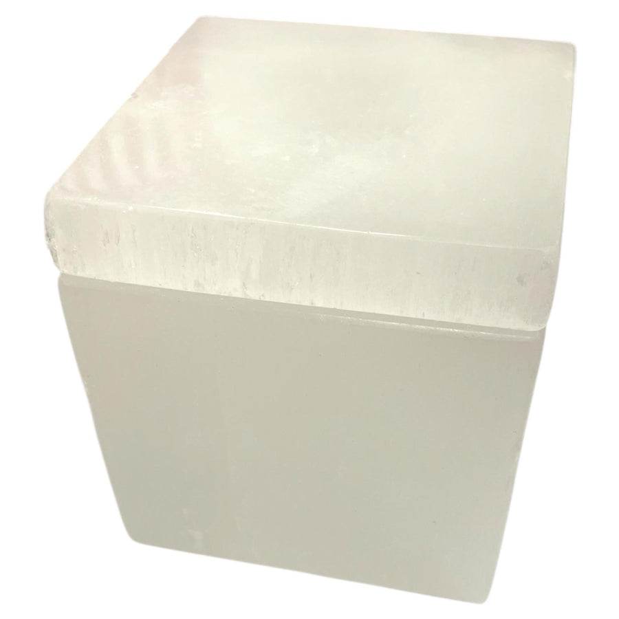 Selenite square charging box with lid for overnight crystal cleansing and safe spiritual storage