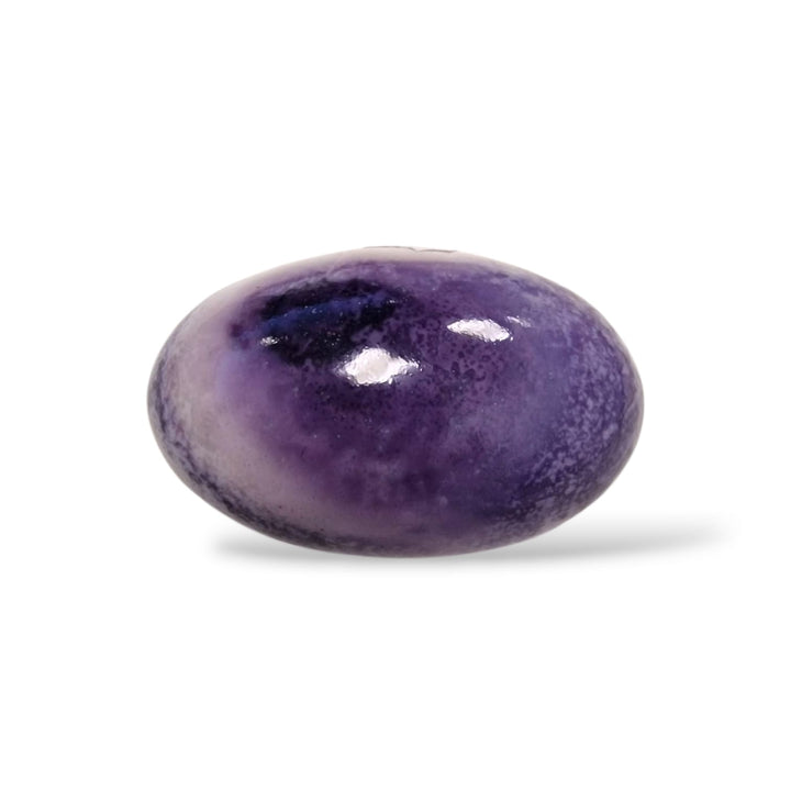 GeoFossils Tiffany Stone Shiva Lingham – 32mm deep purple opalised fluorite with cream mottling in sacred Lingham form