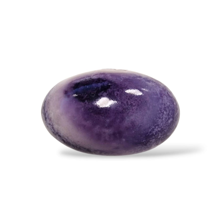 GeoFossils Tiffany Stone Shiva Lingham – 32mm deep purple opalised fluorite with cream mottling in sacred Lingham form