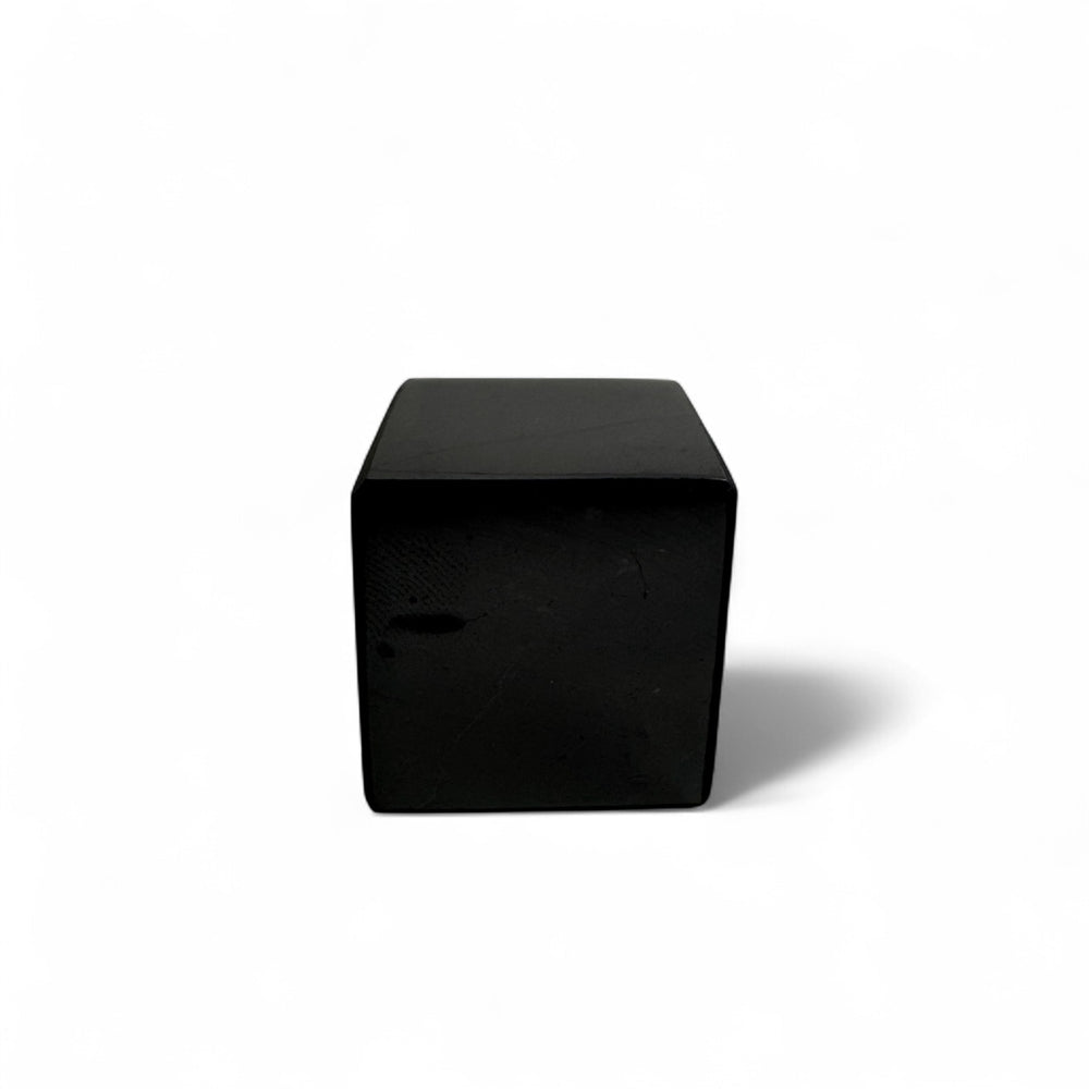Front-facing 20mm Shungite cube – natural crystal cube for energy balancing, spiritual protection, and meditation