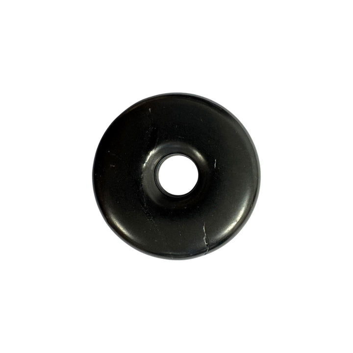 Shungite donut pendant 45mm on black vegan cord, polished Karelia shungite for grounding and EMF protection
