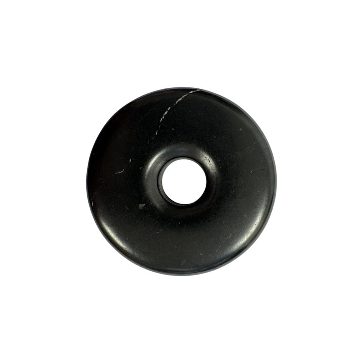 Shungite donut pendant 45mm on black vegan cord, polished Karelia shungite for grounding and EMF protection
