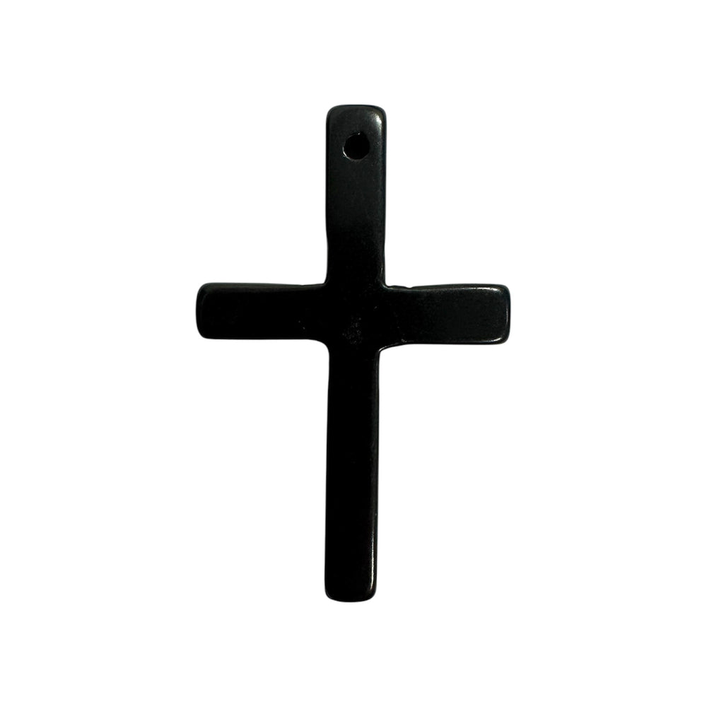 Shungite cross pendant on black vegan cord, polished Karelia shungite for grounding and EMF protection
