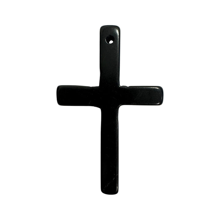 Shungite cross pendant on black vegan cord, polished Karelia shungite for grounding and EMF protection
