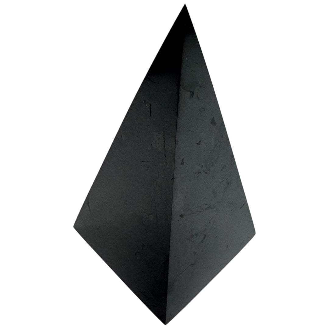 Natural Shungite Nubian Pyramid – black carbon crystal pyramid for EMF shielding and home energy clearing.
