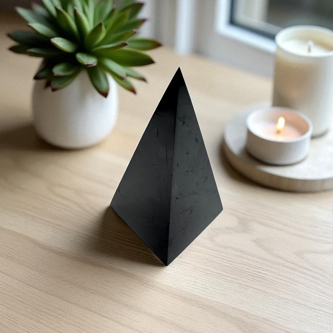Shungite Nubian Pyramid for home decor – healing stone pyramid for energy cleansing and holistic wellness