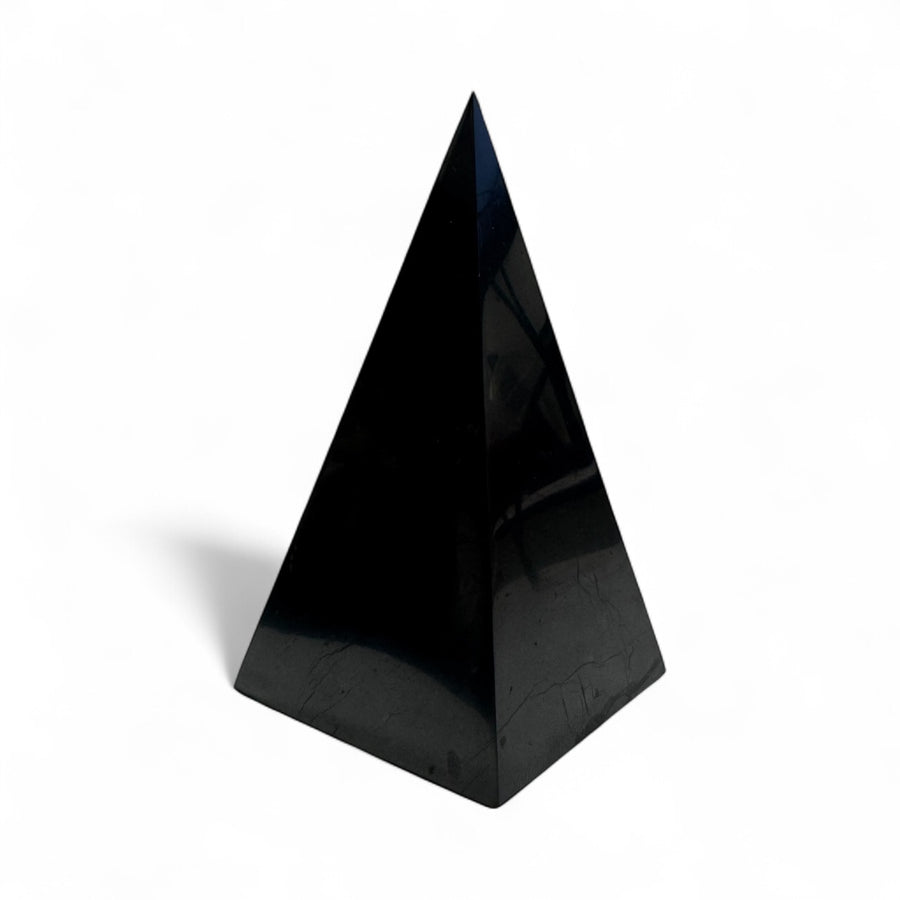 Polished 5cm Shungite Nubian Pyramid – sacred geometry crystal for grounding, healing, and energy cleansing.