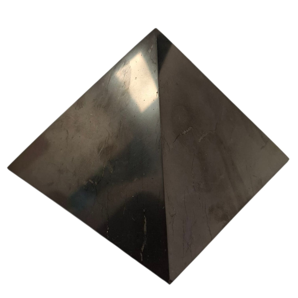 Polished 110mm Shungite pyramid – grounding crystal for energy clearing and stability